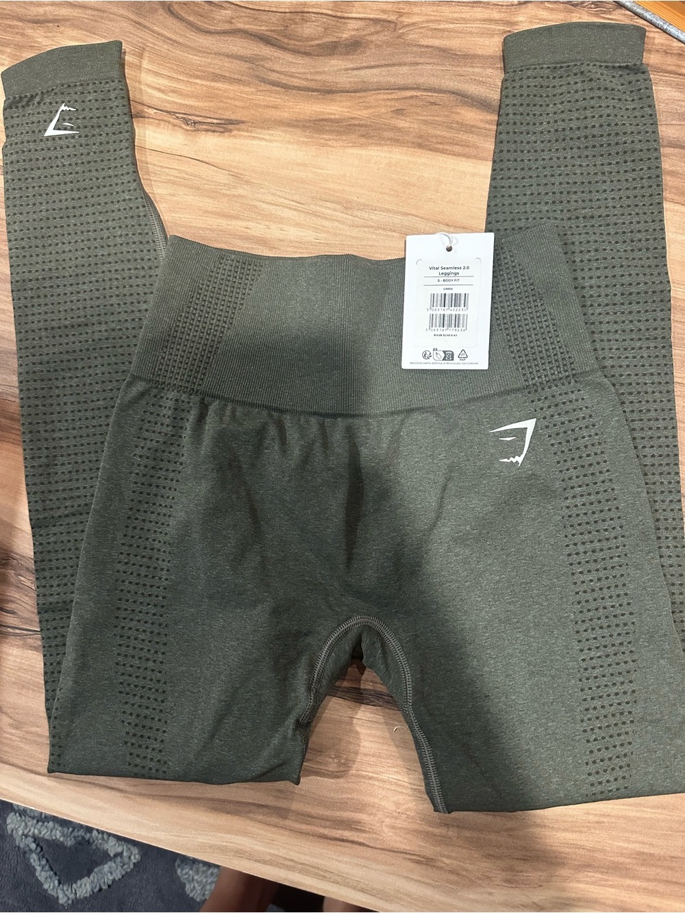 Gymshark Kids Seamless Olive Leggings with Perforated Side Panels